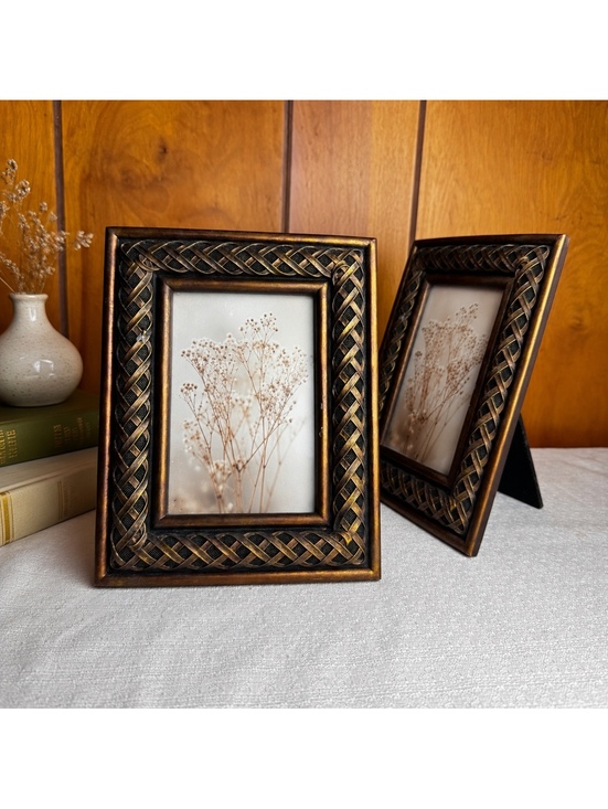 Other - Vintage Bronze Black Braided Picture Frame Holds 4x6 Photo Tabletop Decor